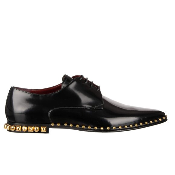 Dolce & Gabbana - Studded Classic Patent Leather Derby Shoes MILLENNIALS Black E - Picture 1 of 5